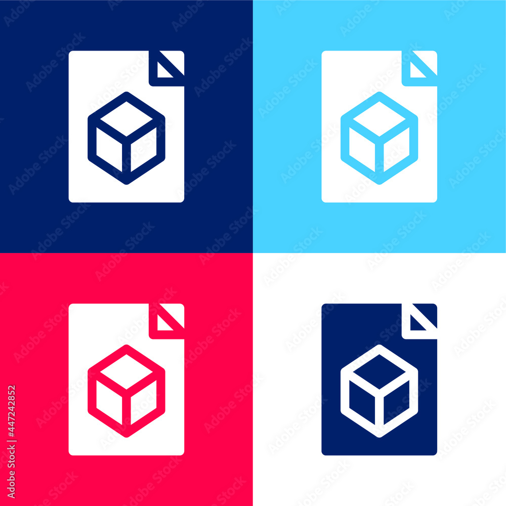 3d File blue and red four color minimal icon set 3d File blue and red four color minimal icon set
