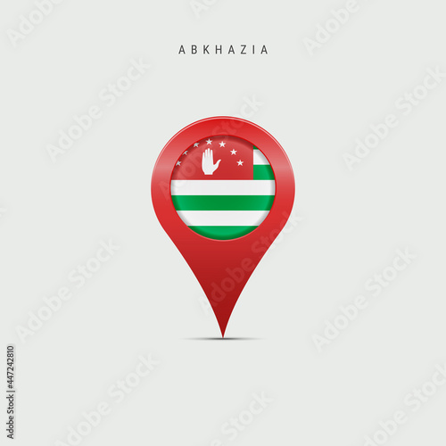 Teardrop map marker with flag of Abkhazia. 3D vector illustration