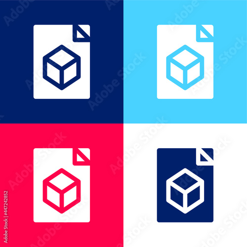 3d File blue and red four color minimal icon set