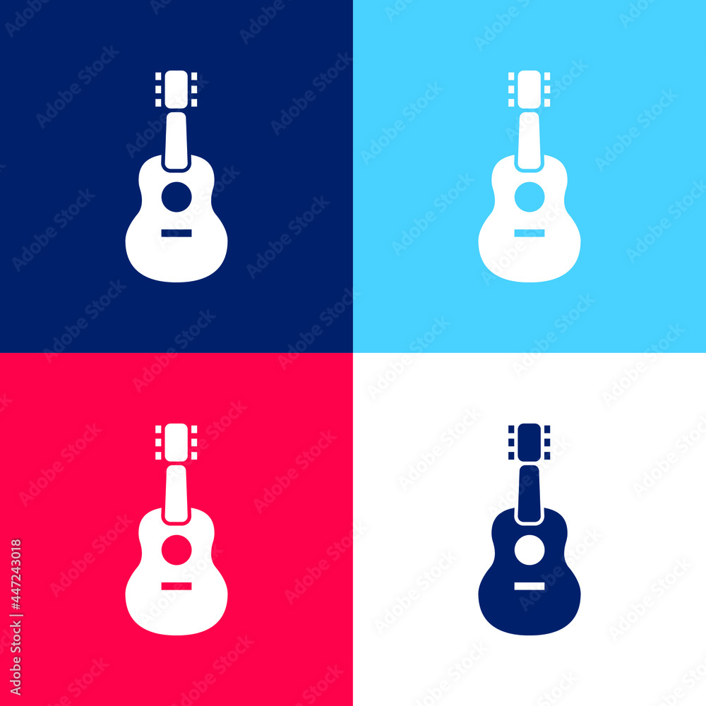 Acoustic Guitar blue and red four color minimal icon set Acoustic Guitar blue and red four color minimal icon set