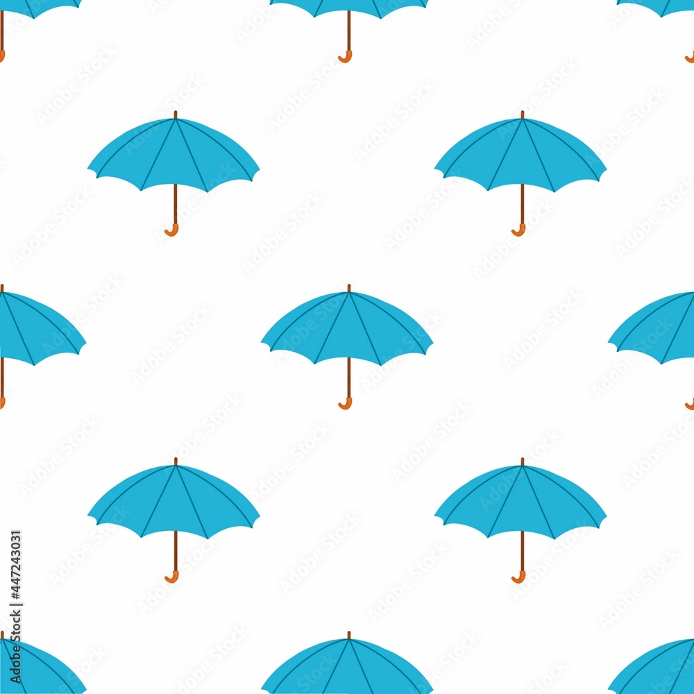 Raster umbrella blue colour. Autumn and summer elements isolated on white background. A seamless pattern of rainy fall elements. 