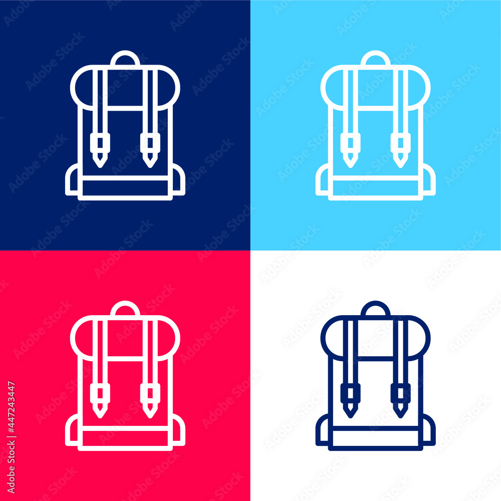 Backpack blue and red four color minimal icon set Backpack blue and red four color minimal icon set