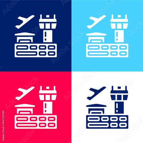 Airport blue and red four color minimal icon set