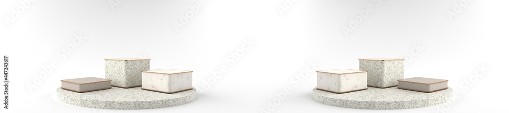 3D rendering of Square marble pedestal, Podium for display product on the white floor. Pedestal can be used for commercial advertising, Isolated on white background, Product Presentation, illustration 3D rendering of Square marble pedestal, Podium for display product on the white floor. Pedestal can be used for commercial advertising, Isolated on white background, Product Presentation, illustration