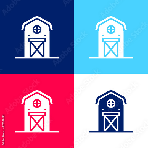 Barn blue and red four color minimal icon set