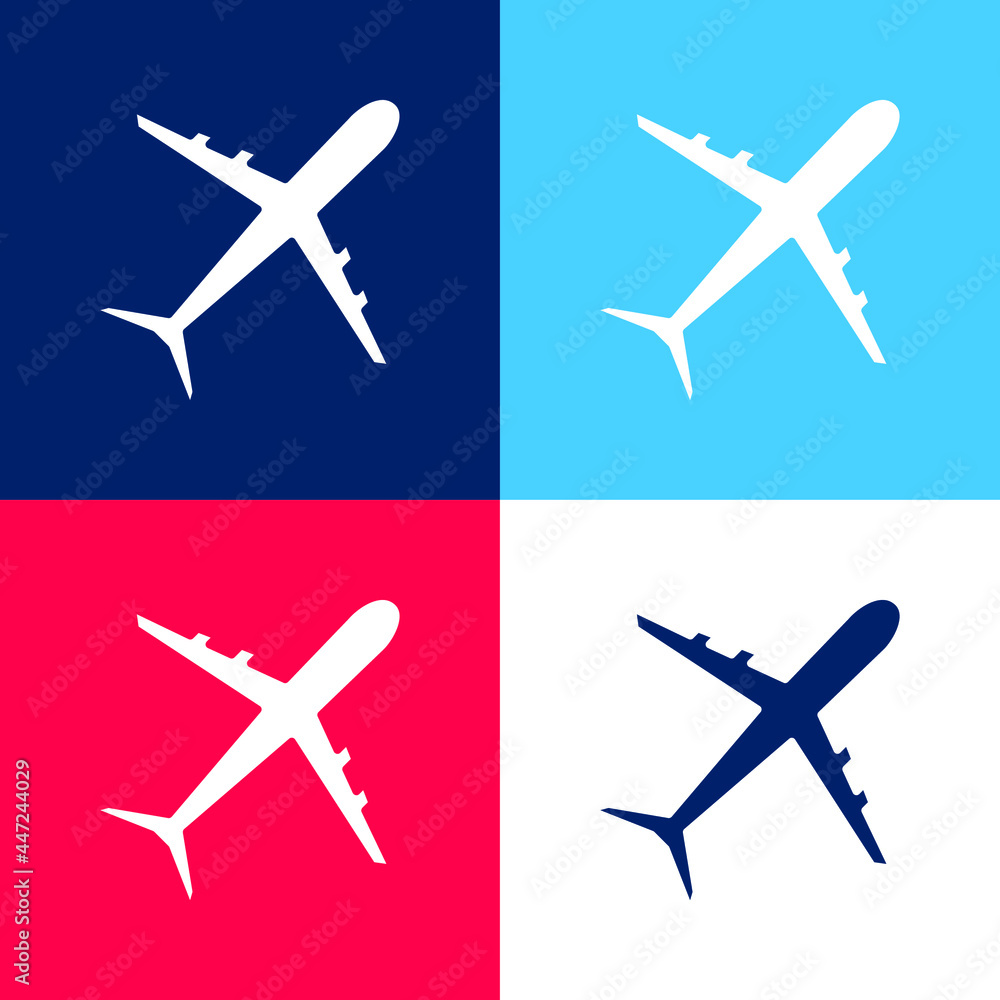 Airplane blue and red four color minimal icon set