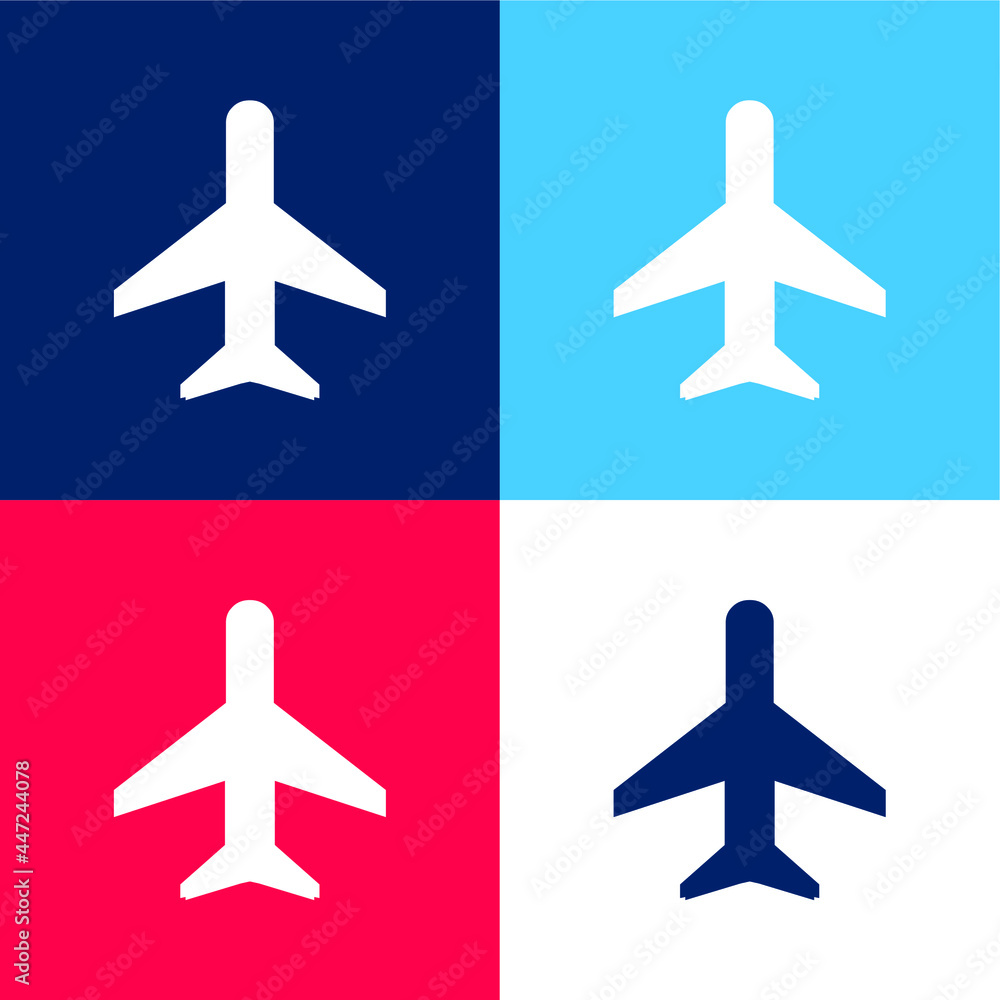 Airplane blue and red four color minimal icon set Airplane blue and red four color minimal icon set