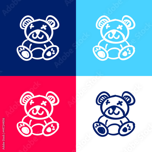Bear Toy blue and red four color minimal icon set