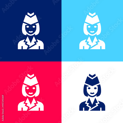 Air Hostess blue and red four color minimal icon set
