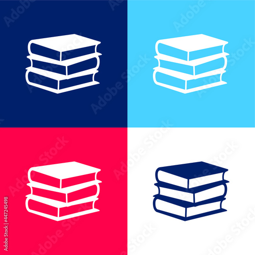 Books Stack Of Three blue and red four color minimal icon set