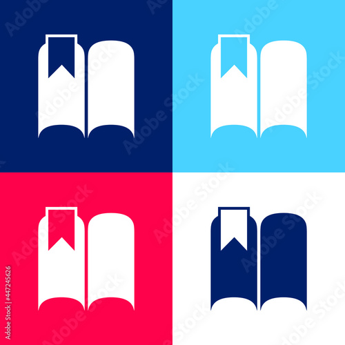 Bookmark On An Opened Book blue and red four color minimal icon set