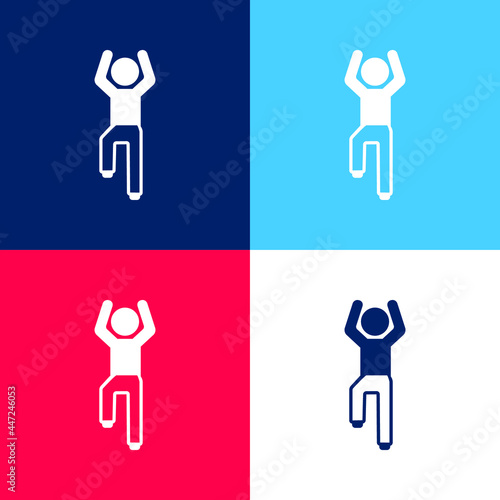 Boy Flexing Arms And One Leg blue and red four color minimal icon set