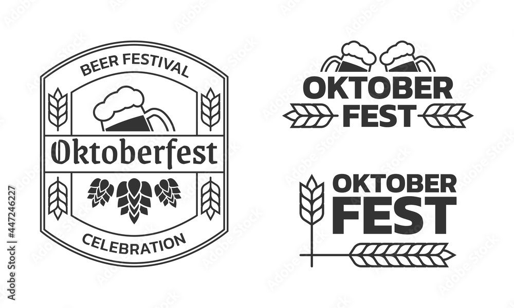 Oktoberfest vintage logo, label or badge set. Beer fest banner or poster design template. Geman October festival emblem. Vector illustration.