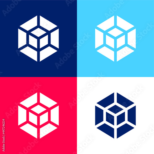 3d Modeling blue and red four color minimal icon set