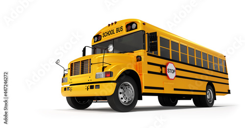 Yellow school bus isolated on white.