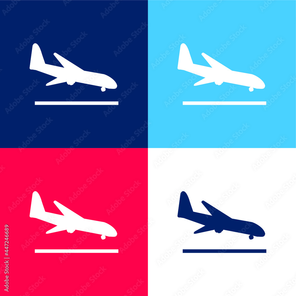 Airplane Landing blue and red four color minimal icon set