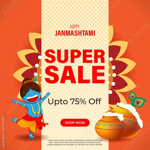 vector illustration for Indian festival Janmashtami sale banner