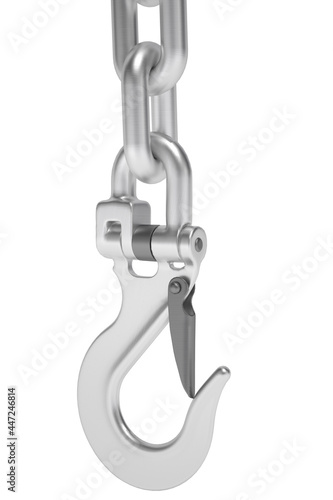 Chain with hook on white background. 3D rendering. 3D illustration.