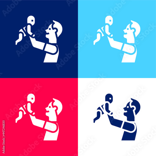 Baby blue and red four color minimal icon set