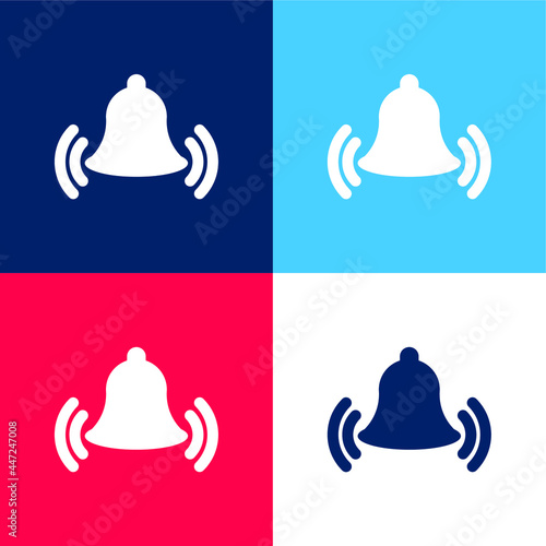 Alarm Bell Ringing blue and red four color minimal icon set