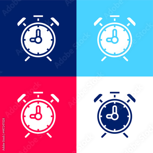 Alarm Clock blue and red four color minimal icon set