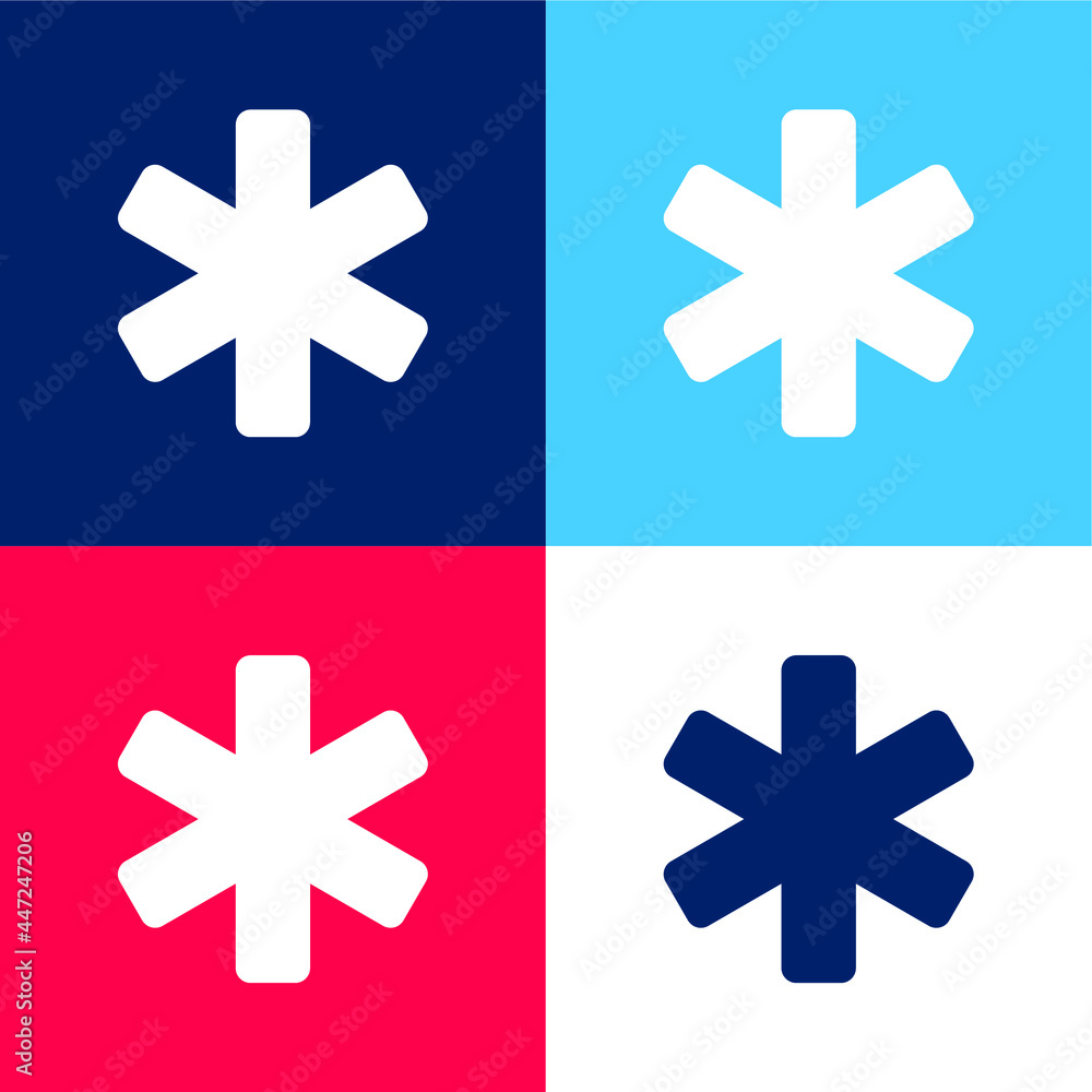 Asterisk blue and red four color minimal icon set Asterisk blue and red four color minimal icon set