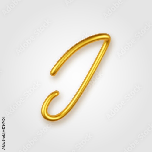 Gold 3d realistic capital letter J on a light background.