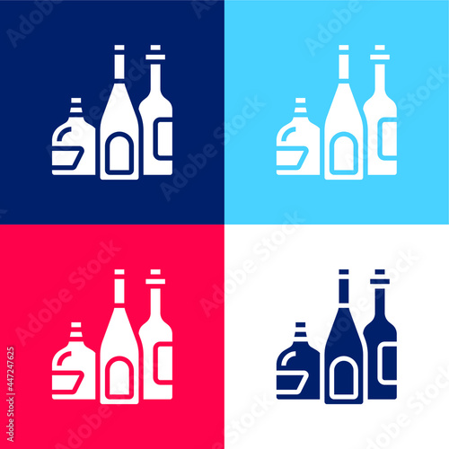 Alcoholic Drink blue and red four color minimal icon set