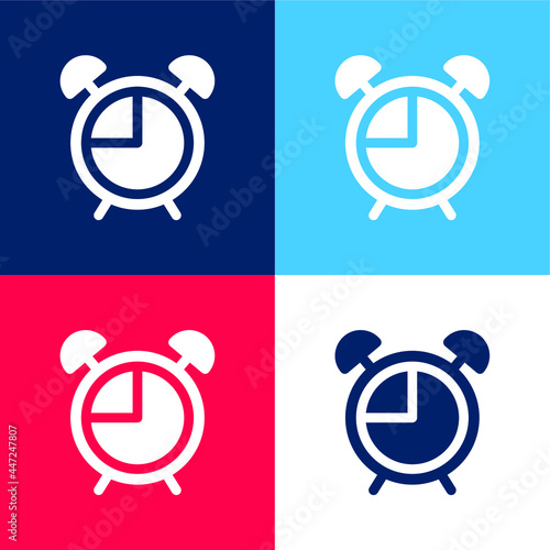 Alarm Clock blue and red four color minimal icon set