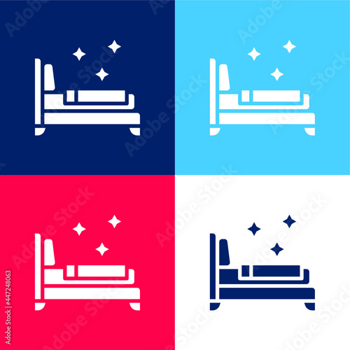 Beds blue and red four color minimal icon set