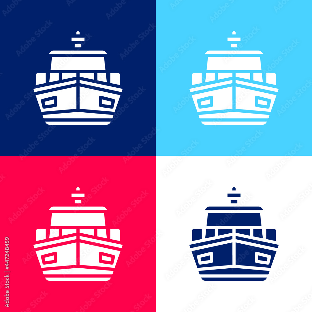 Boat blue and red four color minimal icon set
