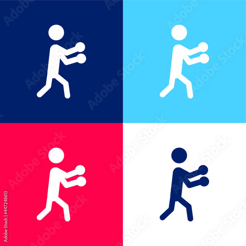 Boxing Silhouette blue and red four color minimal icon set