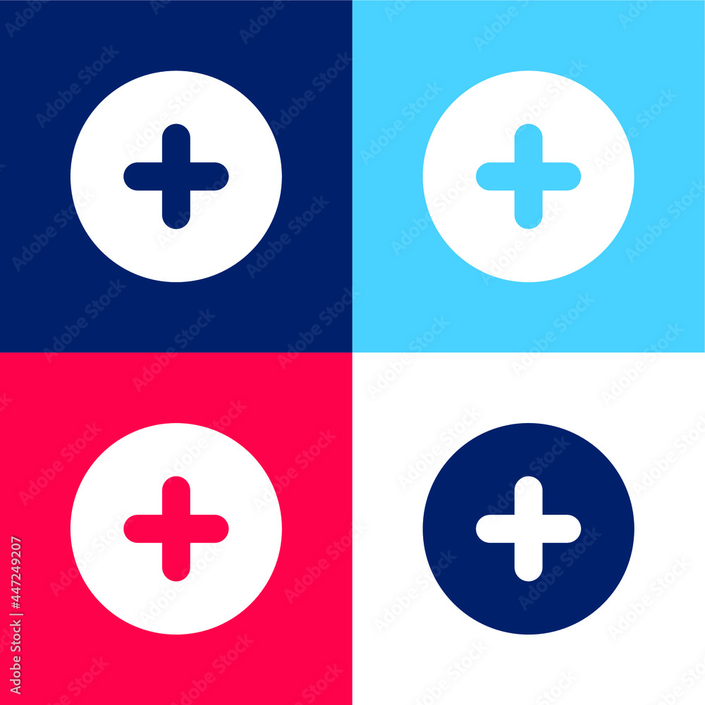 Add Round Button blue and red four color minimal icon set Add Round Button blue and red four color minimal icon set