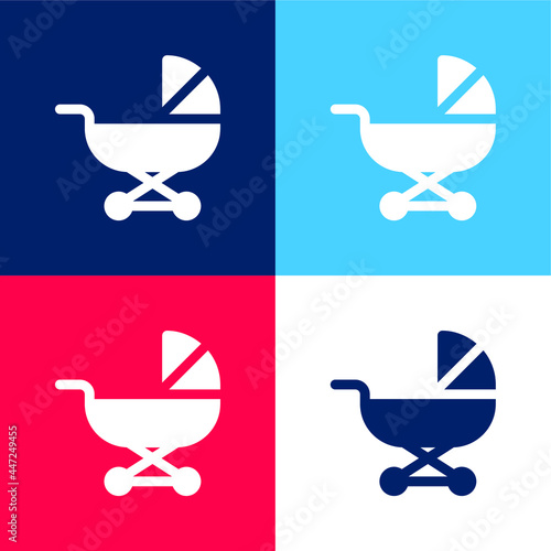 Baby Carriage blue and red four color minimal icon set