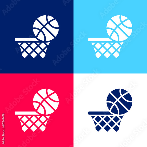 Basketball blue and red four color minimal icon set