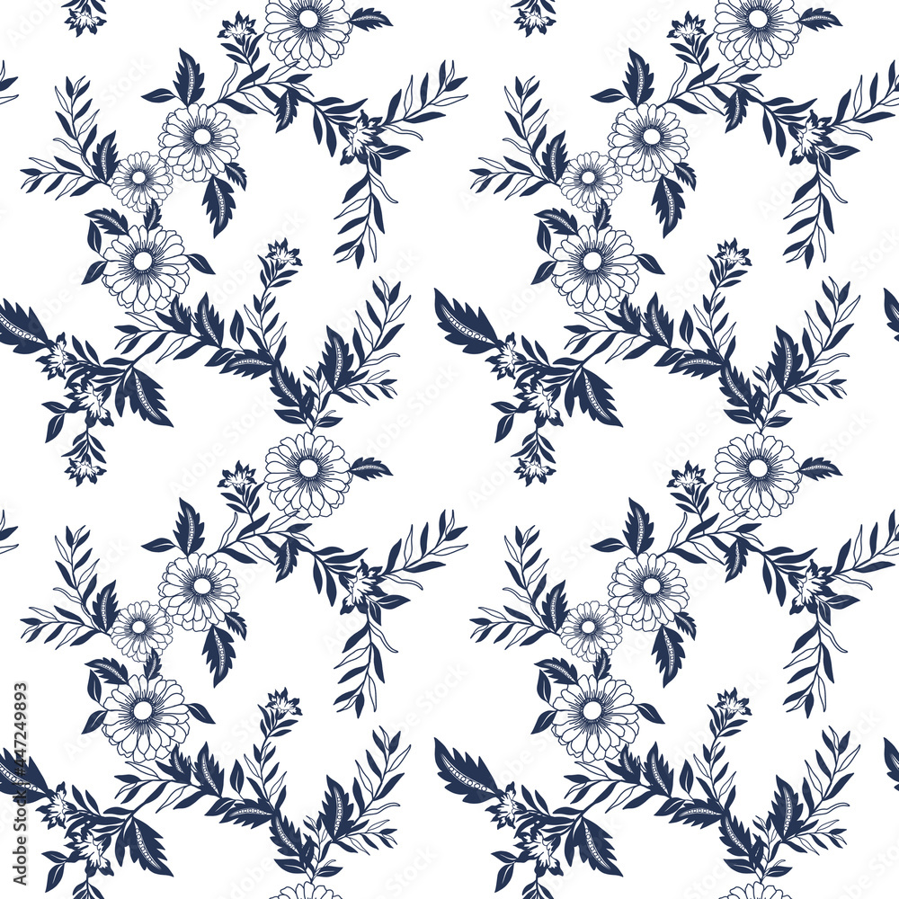 Blue and white porcelain of the motifs exotic traditional oriental flower seamless repeat