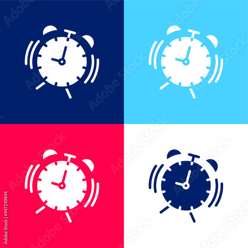 Alarm Clock blue and red four color minimal icon set