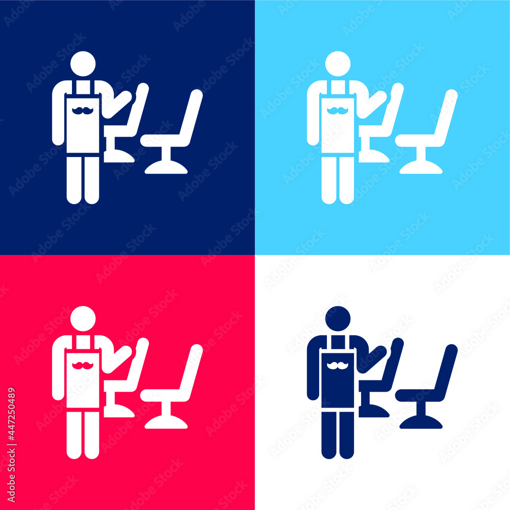 Barber blue and red four color minimal icon set Barber blue and red four color minimal icon set