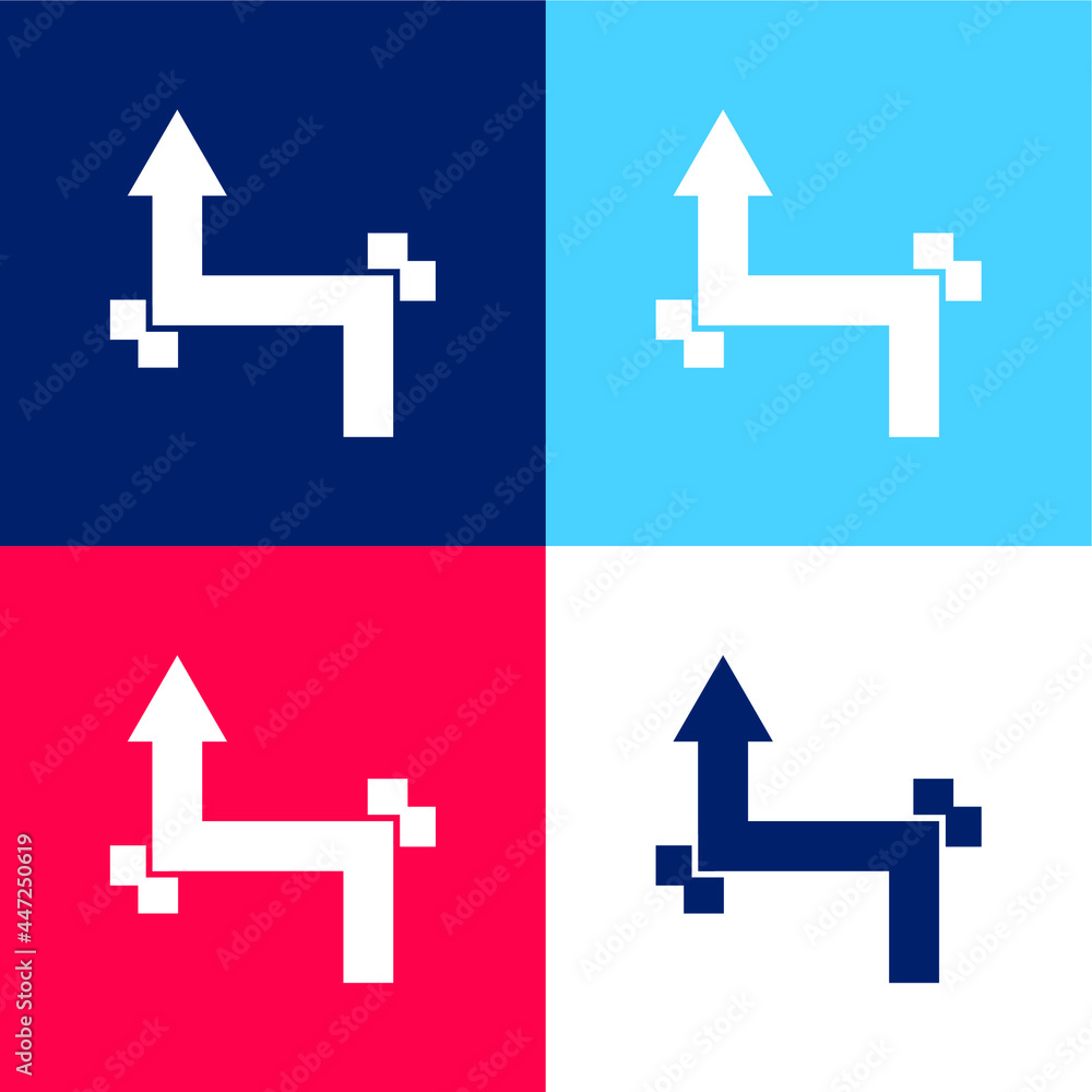 Arrow With Two Straight Angles blue and red four color minimal icon set Arrow With Two Straight Angles blue and red four color minimal icon set