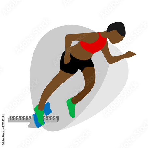 Black woman athlete in the running race. Vector  illustration,silhouettes.