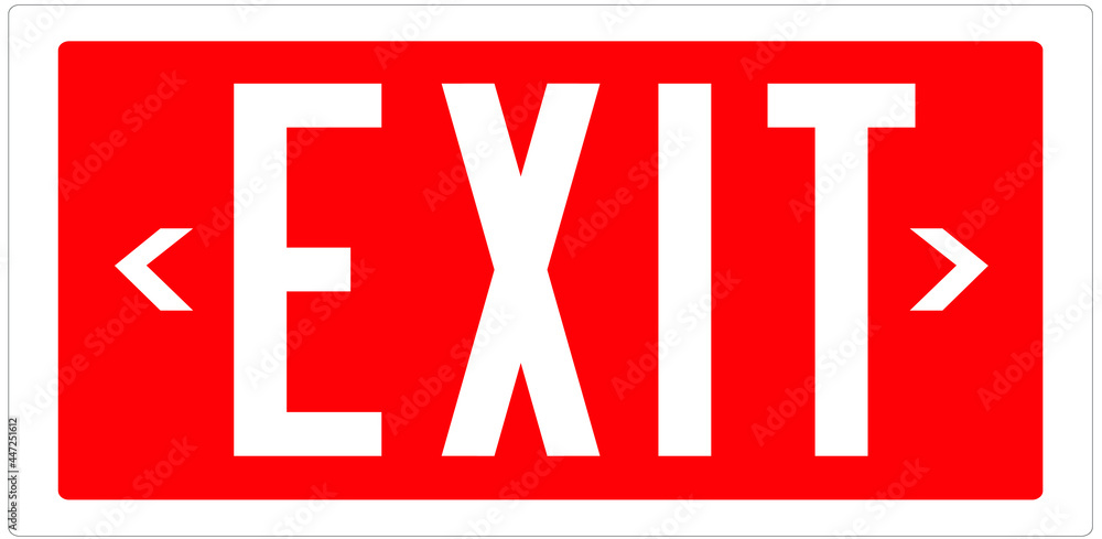 Red exit sign. Warning plate red color. Exit two way. Isolated background Red exit sign. Warning plate red color. Exit two way. Isolated background