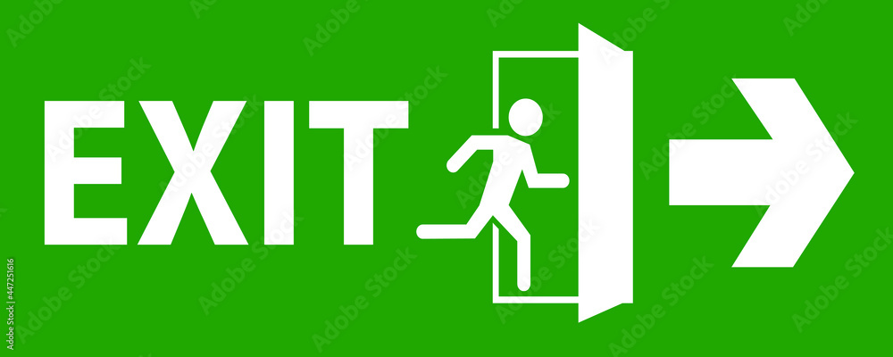 emergency fire exit sign with running man icon to door. warning sign plate emergency fire exit sign with running man icon to door. warning sign plate