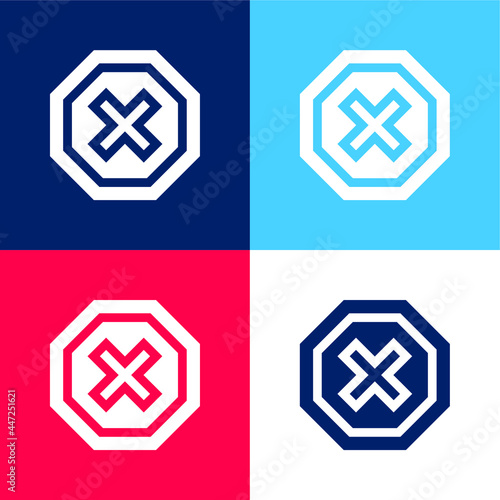 Ad Blocker blue and red four color minimal icon set