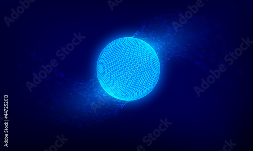 Abstract blue network sphere. Sci fi technology background. Digital cyberspace planet surface. Vector