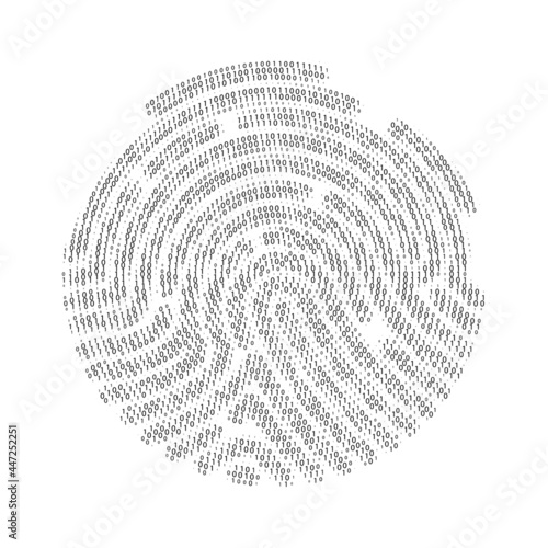 Fingerprint set of zero and one digits. Binary code by fingerprint shape. Vector