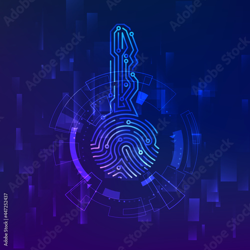 Circuit id key. Fingerprint scanner. Scan biometric fingermark electronic verification and identification. Vector