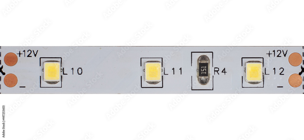 LED strip segment close-up on white background LED strip segment close-up on white background