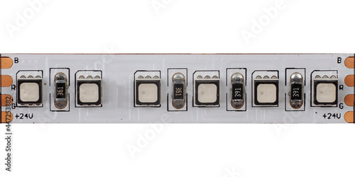 LED strip segment close-up on white background