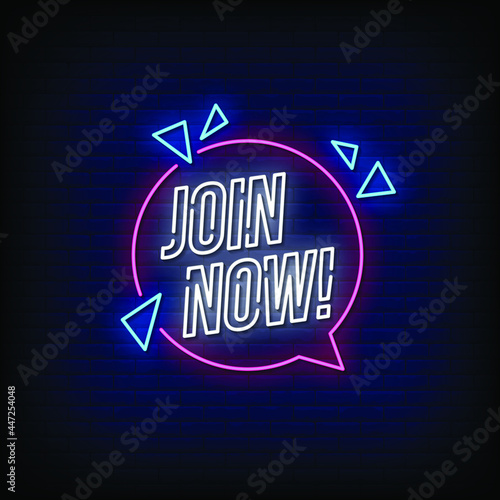 Join Now Neon Signboard On Brick Wall