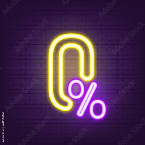 Zero commission icon in neon. Zero fees icons. Interest rate, mortgage payment installment, financial service, save money. Vector